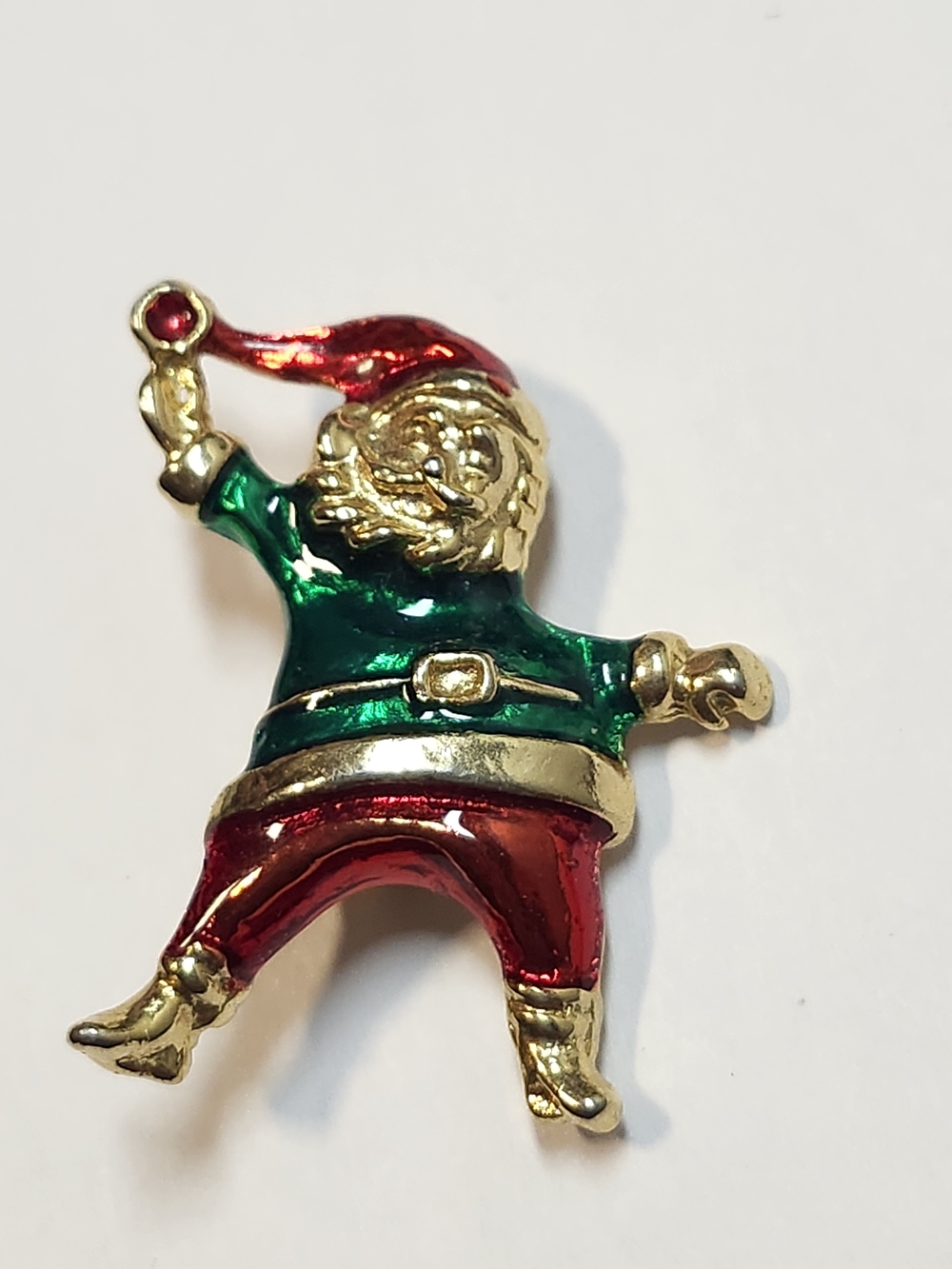 Vintage Santa Claus Brooch Gold Red Green